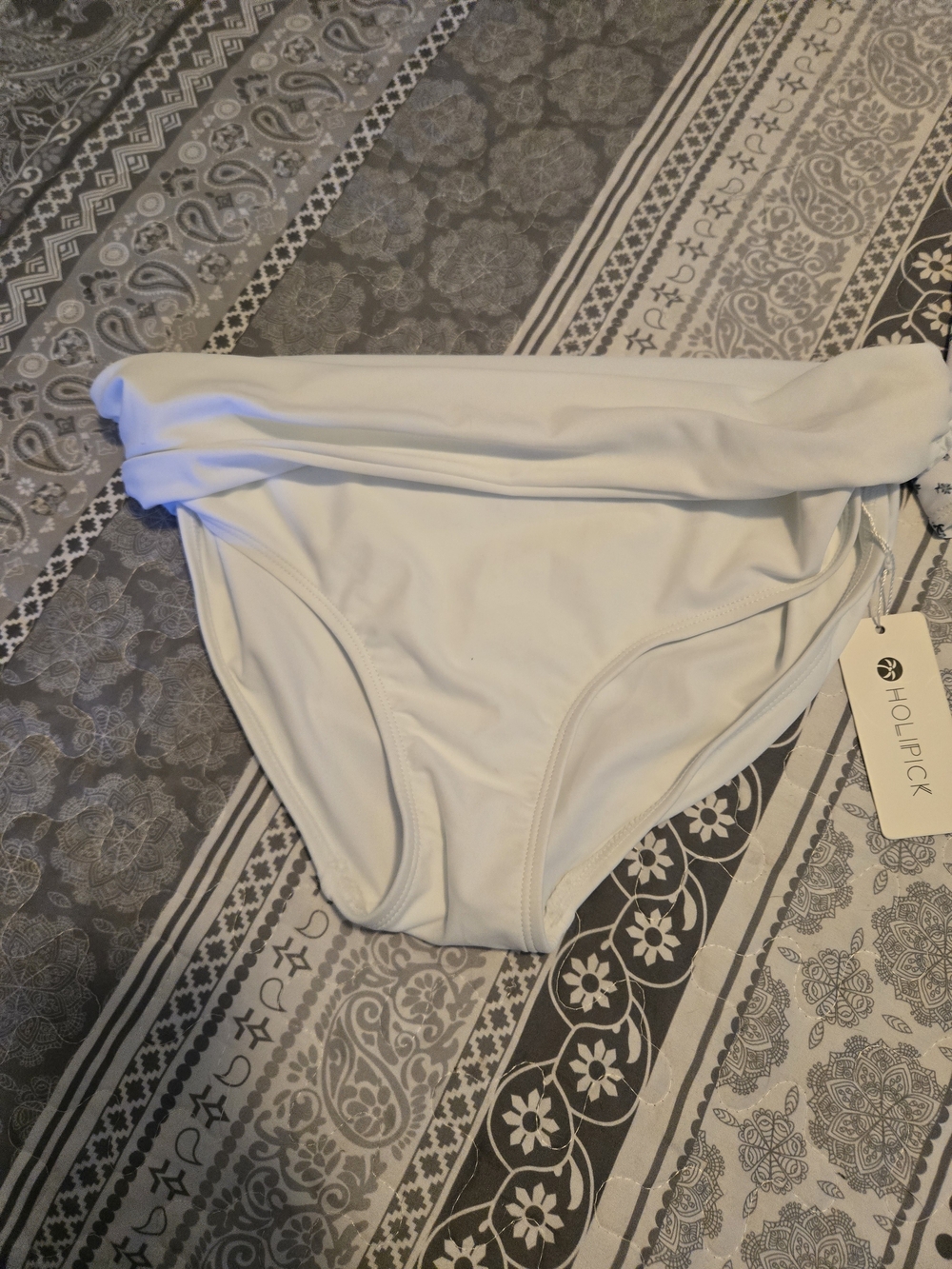 HOLIPICK White Fold-Over Bikini Bottom Size L NWT